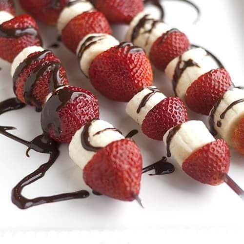 Banana Split Kabobs with Hot Fudge Sauce (fruit kabobs with dip) All