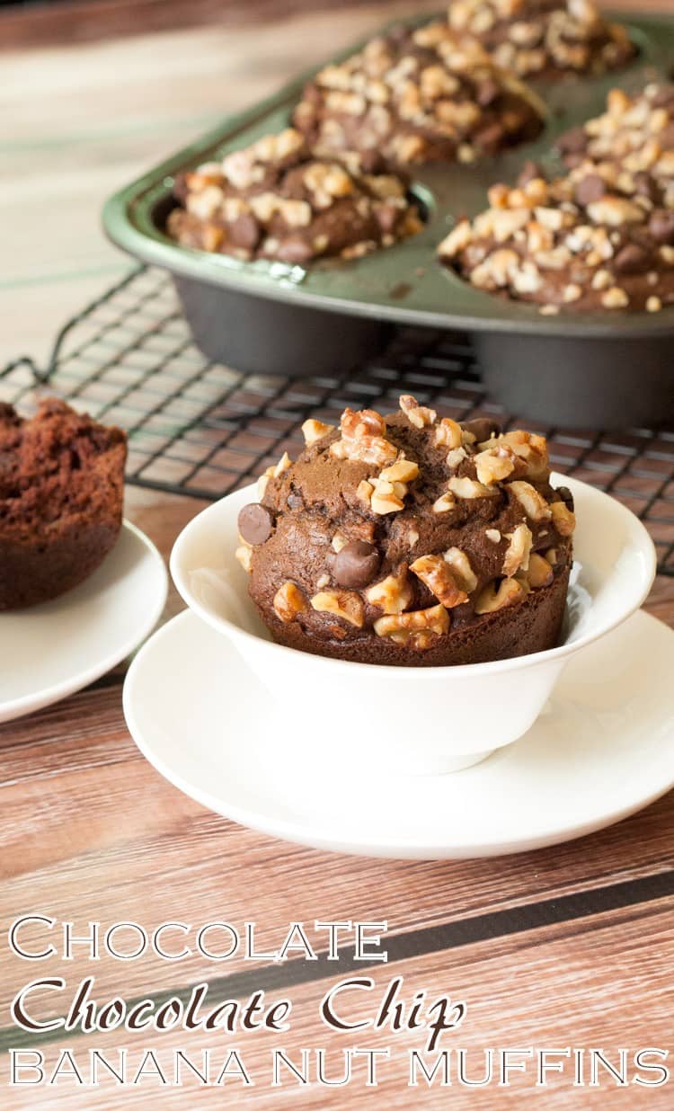 Chocolate chocolate chip banana nut muffins