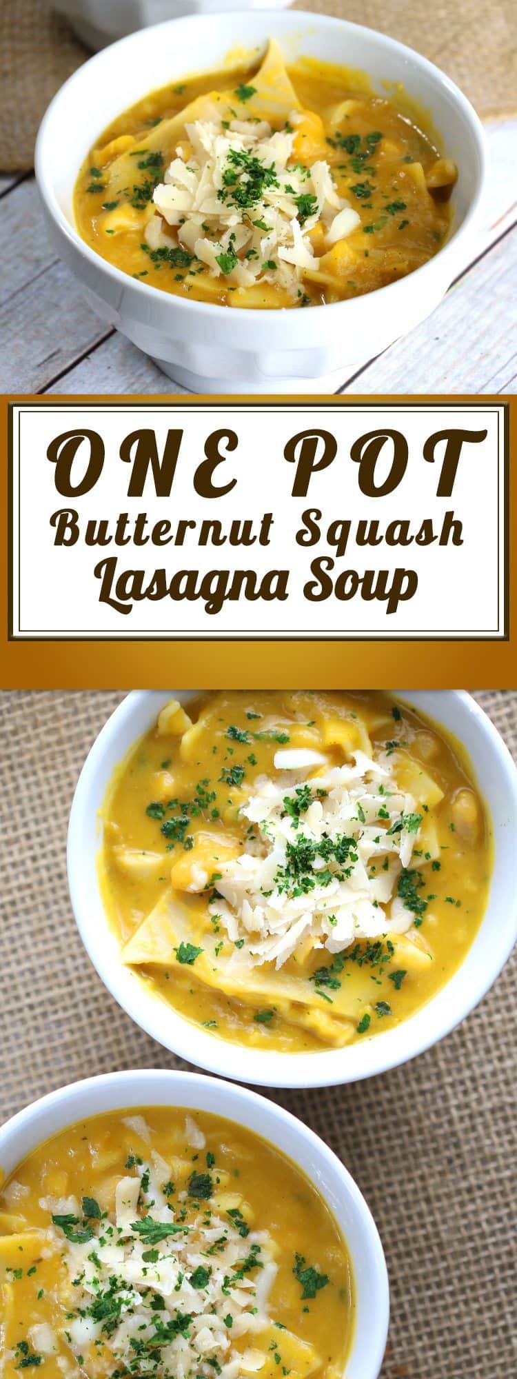 You'll love this One Pot Butternut Squash Soup. We're talking about a One Pot Butternut Squash LASAGNA Soup that is a comfort food favorite and perfect for chilly days. Cuddle up in a blanket and enjoy this tasty recipe.