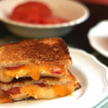 Grilled Three Cheese and Tomato Sandwich recipe- All She Cooks