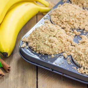 banana muffin recipe streusel toppin. These banana muffins (or bread) with streusel topping are the best morning breakfast recipe. You'll love this easy breakfast idea.