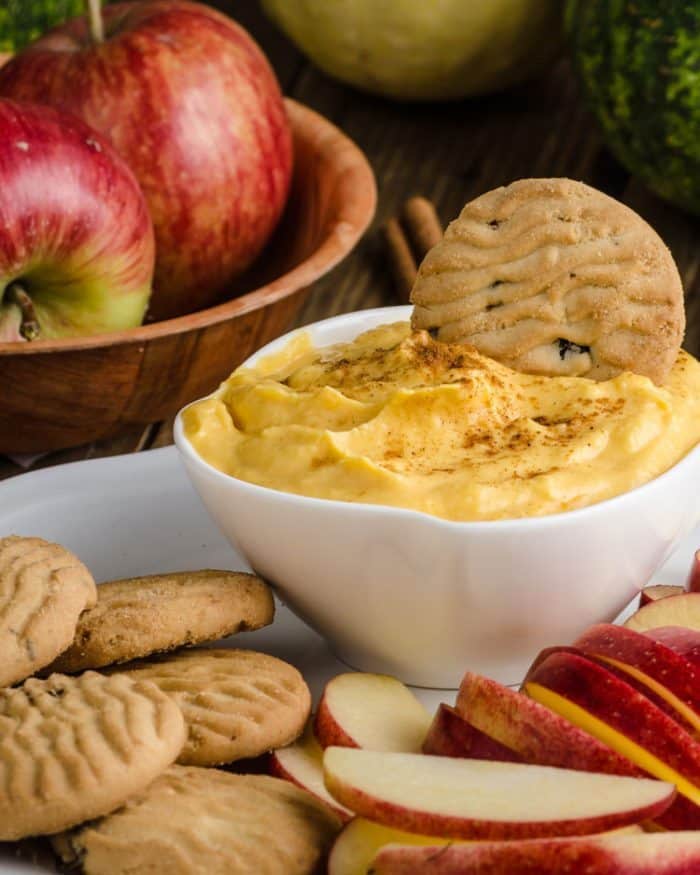 Pumpkin Cream Cheese Dip is perfect for enjoying as a fruit dip or adding to other recipes like our pumpkin shake.