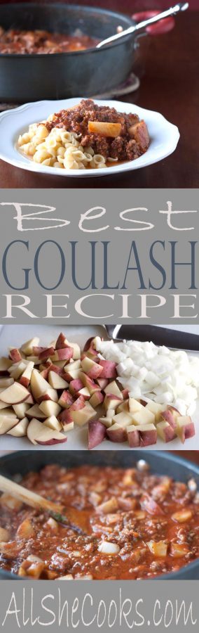 Best Goulash Ever is a perfect goulash with beef, pork, potatoes and tomatoes spiced just right and served over pasta or rice. This meal will fill you up.