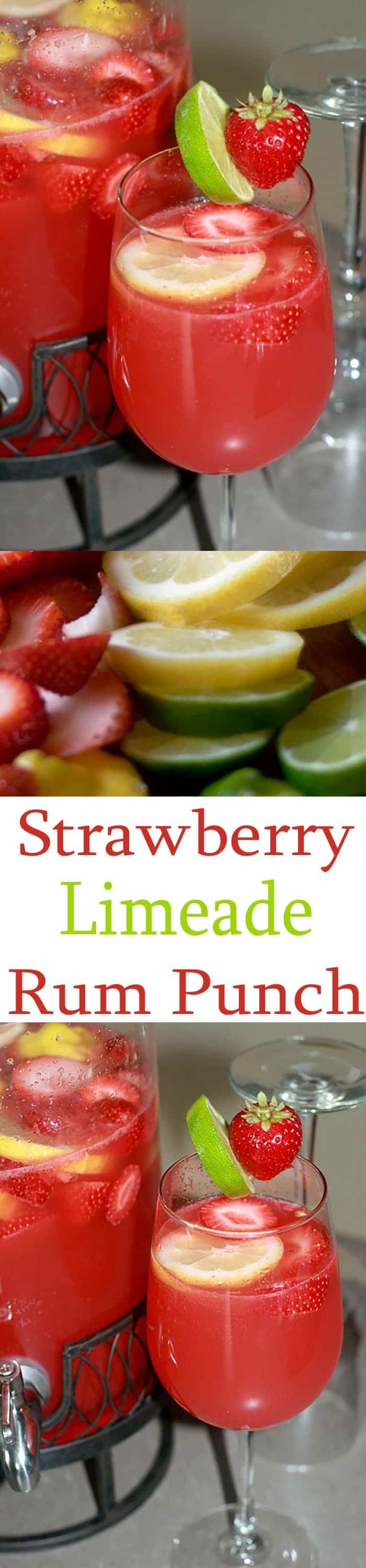 Strawberry Limeade Rum Punch is a delicious party punch recipe perfect for summer cocktails by the pitcher if you want to serve alcoholic party punch recipes.