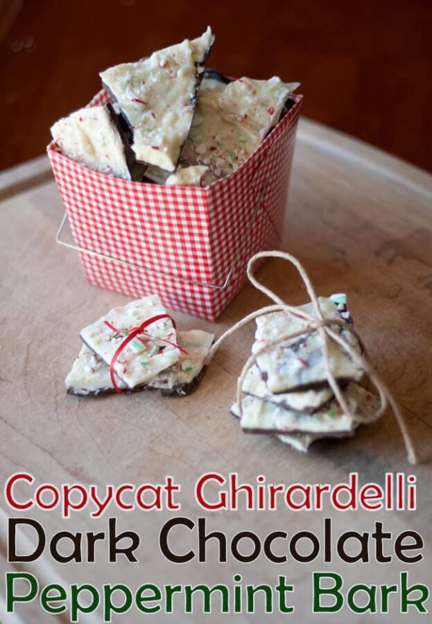 Copycat Ghirardelli Dark Chocolate and Peppermint Almond Bark