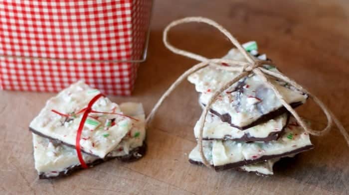 Copycat Ghirardelli Dark Chocolate and Peppermint Almond Bark