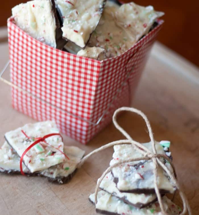 Copycat Ghirardelli Dark Chocolate and Peppermint Almond Bark