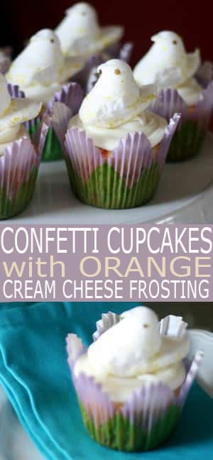 Delicious Confetti Cupcakes with Orange Cream Cheese Frosting. This simple recipe is so simple to make and the frosting is incredibly flavorful.