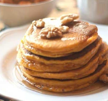Pumpkin pancakes recipe from All She Cooks delivers quality pumpkin taste and delivers on the sweet expectation that goes hand in hand with pancakes.