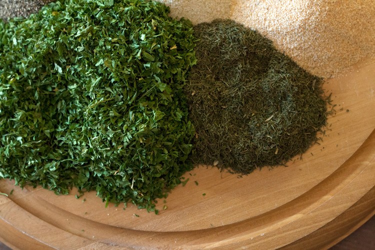 closeup of ranch dressing mix herbs on a platter