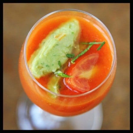 chilled tomato soup with guacamole