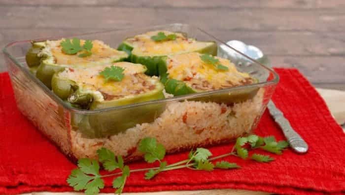 Mexican Rice with Stuffed Peppers - All She Cooks