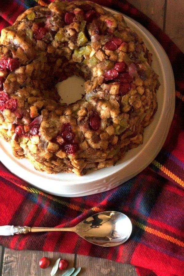 cranberry stuffing being served up at Thanksgiving