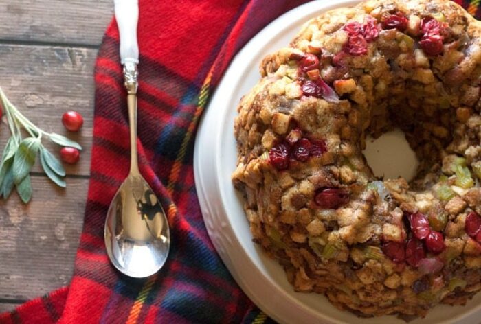 cranberry stuffing on a thanksgiving table