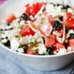 salad with watermelon, feta cheese and black olives