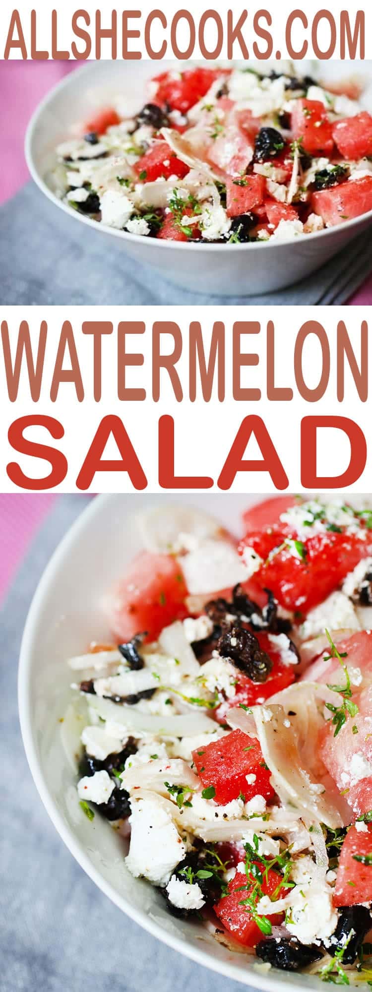 Easy Watermelon Summer salad recipe that is a perfect bbq salad recipe. Take this to share and everyone will ask for the recipe. It's that good!