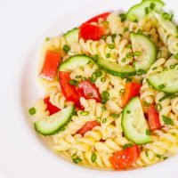 Italian Pasta Salad with Tomatoes and Cucumbers