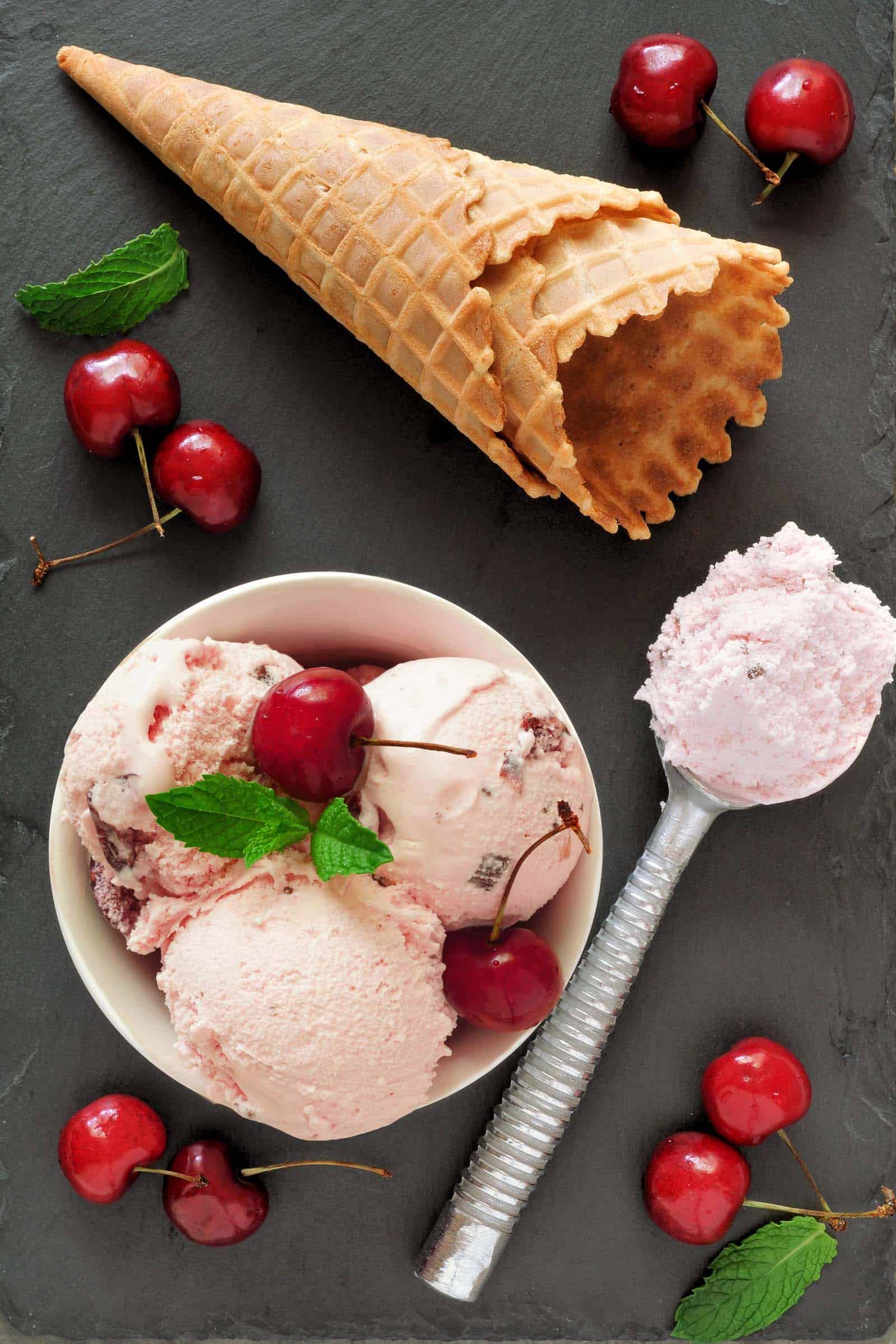 homemade copycat cherry garcia ice cream being served