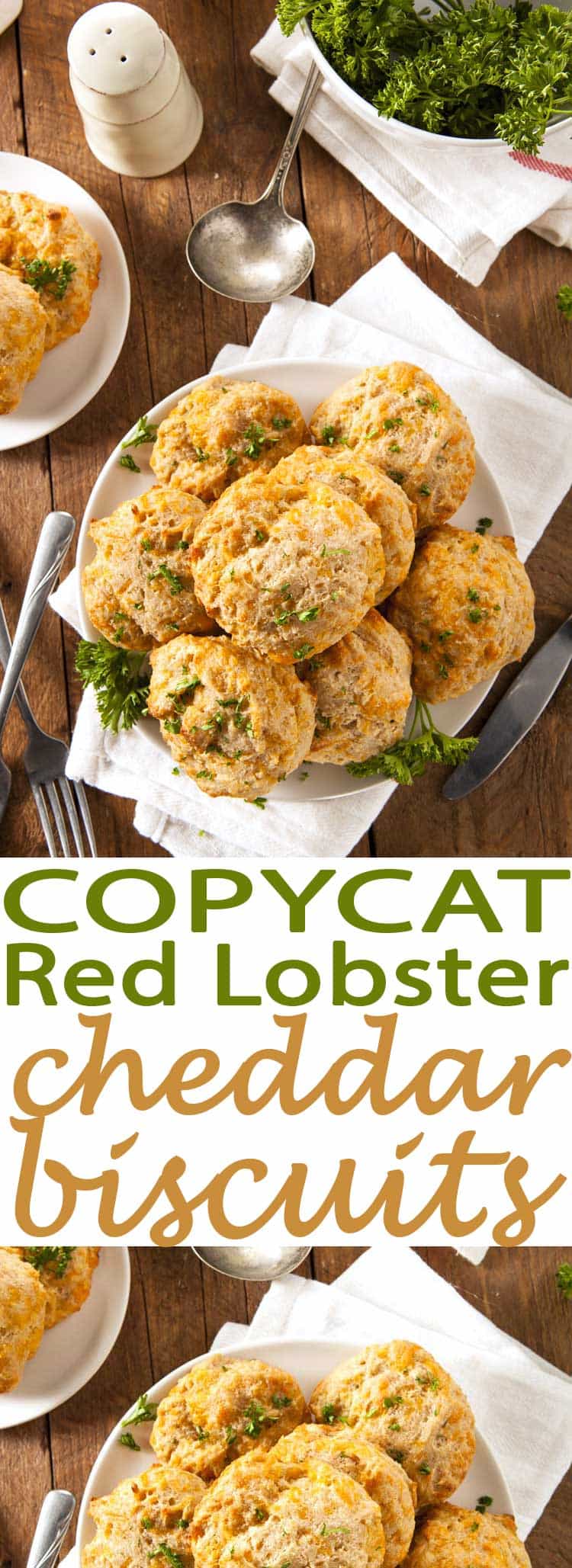 red lobster cheese biscuits on white plate on wood table
