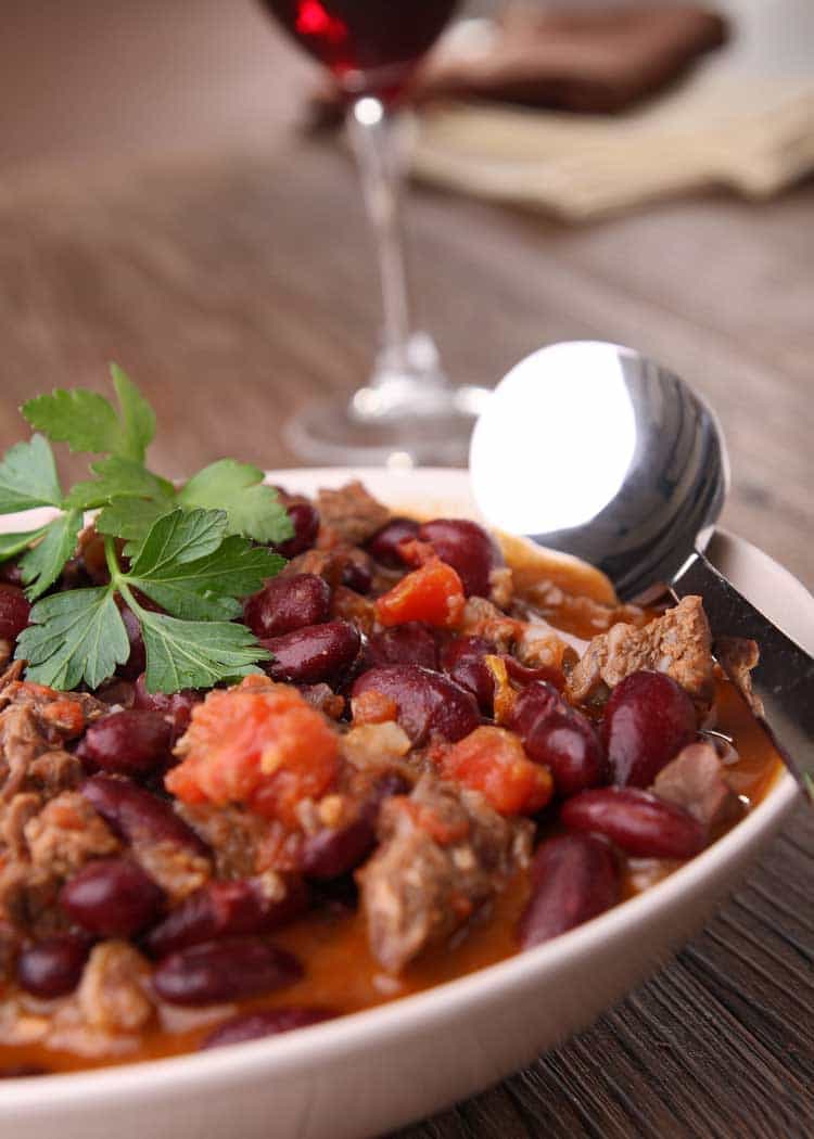 weight watchers chili being served in a white bowl