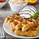 Permalink to: The Best Homemade Mint Waffles Recipe Homemade Waffles with Mint. These tasty Mint Waffles are best served with our Mint Chocolate Ganache. You can enjoy this easy waffle recipe for breakfast or make dessert waffles. Either way, you'll love them.