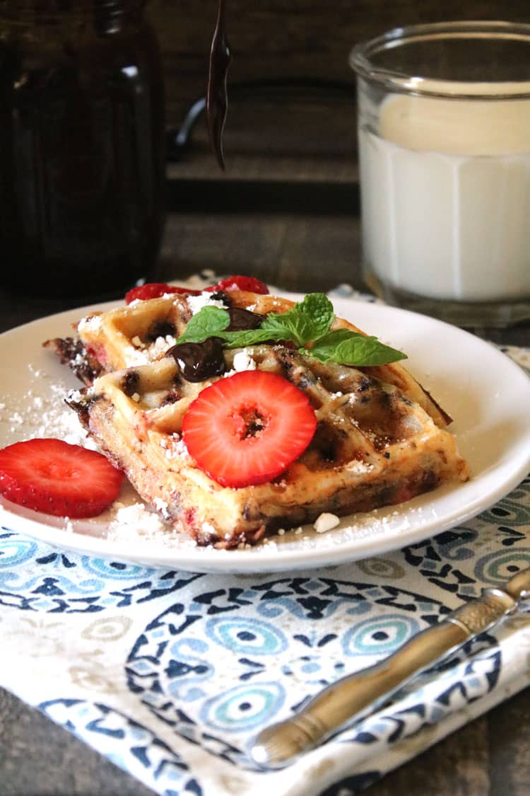 making waffles with strawberries