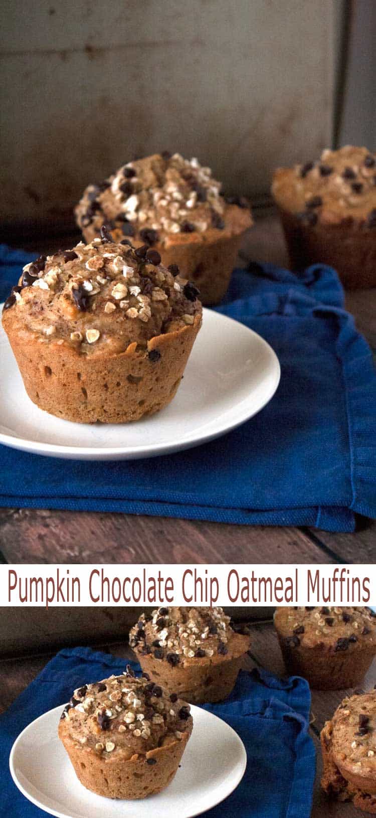 Pumpkin Oatmeal Chocolate Chip Muffins. Pumpkin Oatmeal Chocolate Chip Muffins are the best breakfast muffins recipe. They are full of healthy ingredients and a touch of sweetness that makes them a healthier for you breakfast option than some other muffins. You'll love this easy muffin recipe. #pumpkin #recipes #muffins #chocolatechips