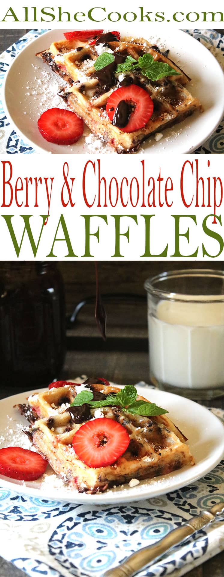 Strawberry Chocolate Chip Waffle recipe- All She Cooks