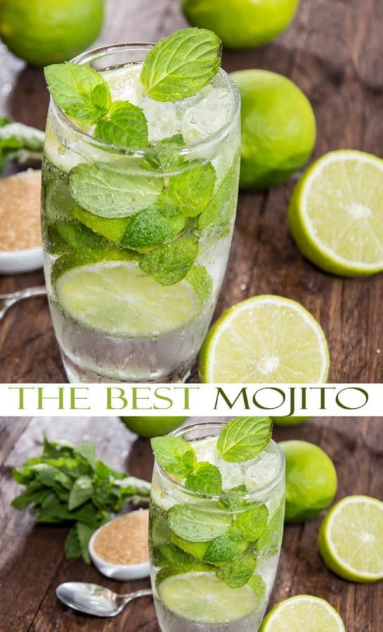 mojito being served in a tal glass