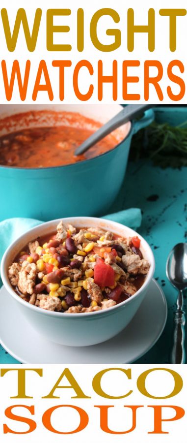 This easy Weight Watchers Taco Soup is so easy to make. Just 3 Smart Points per serving for this delicious soup recipe. Recipe makes 10 servings, so there is plenty to share. #SmartPoints #WeightWatchers #DietFood