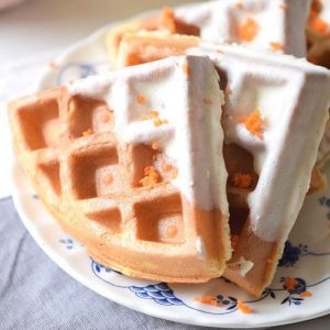 Carrot Cake Waffles - try this easy waffle recipe for breakfast this weekend. Quick and easy recipe.