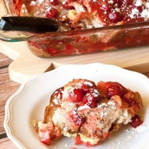 Overnight French Toast with Cherries is a delicious no-fuss breakfast recipe that is perfect for when you are looking for brunch recipes or easy breakfast recipes.