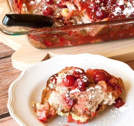 Overnight French Toast with Cherries is a delicious no-fuss breakfast recipe that is perfect for when you are looking for brunch recipes or easy breakfast recipes.