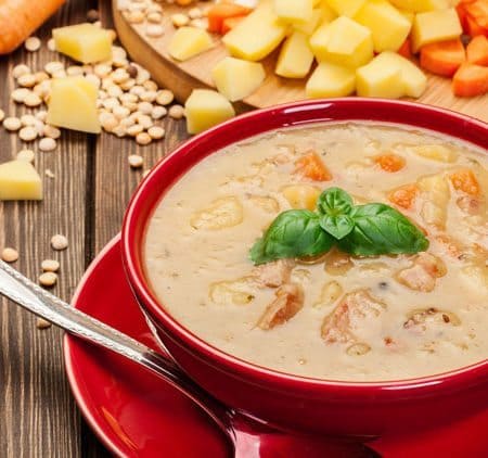 Split Pea Potato Soup is healthy and delicious easy soup recipe to make for dinner tonight. Need a slow cooker soup recipe? This recipe is easy to throw in the slow cooker.