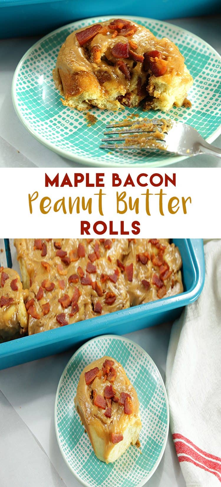 Maple Bacon Peanut Butter Rolls for an easy breakfast roll recipe that is perfect for a holiday morning breakfast or brunch or a sweet treat any day of the year.