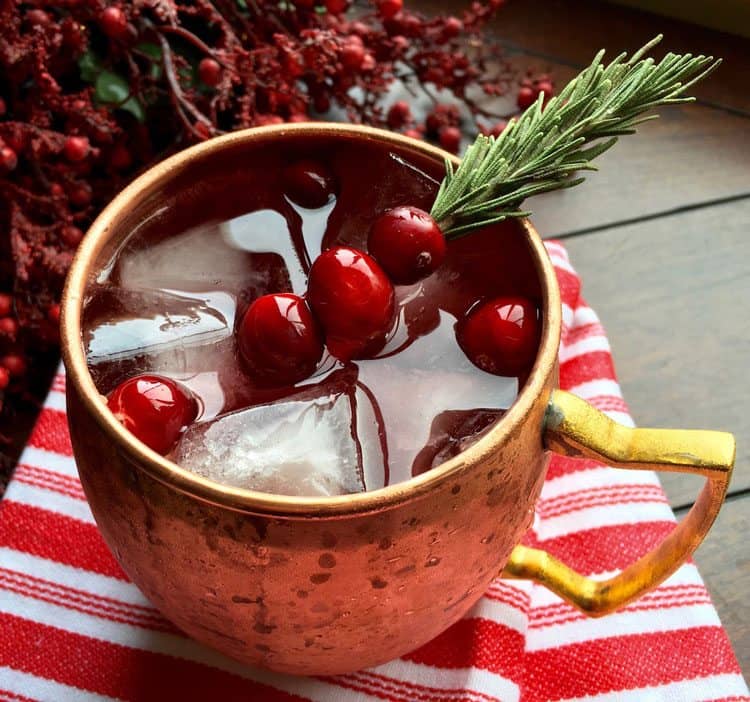 cranberry moscow mule in a copper mug