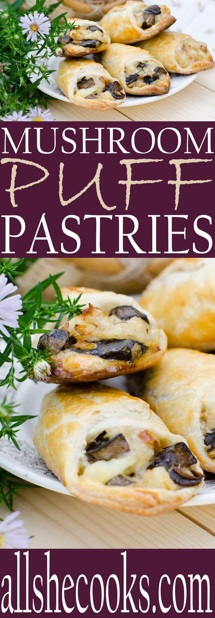 puff pastries with mushrooms on white plate