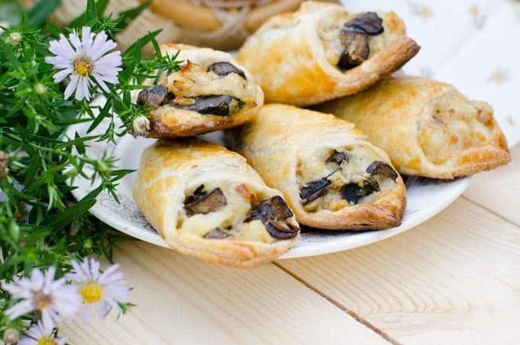 Savory Puff Pastries with Mushrooms and Potatoes on white plate