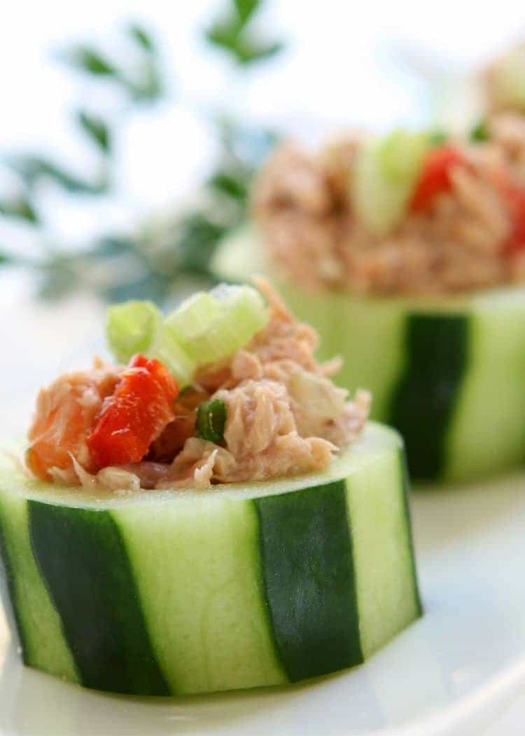 Spicy Tuna Cucumber Cup Appetizers - All She Cooks