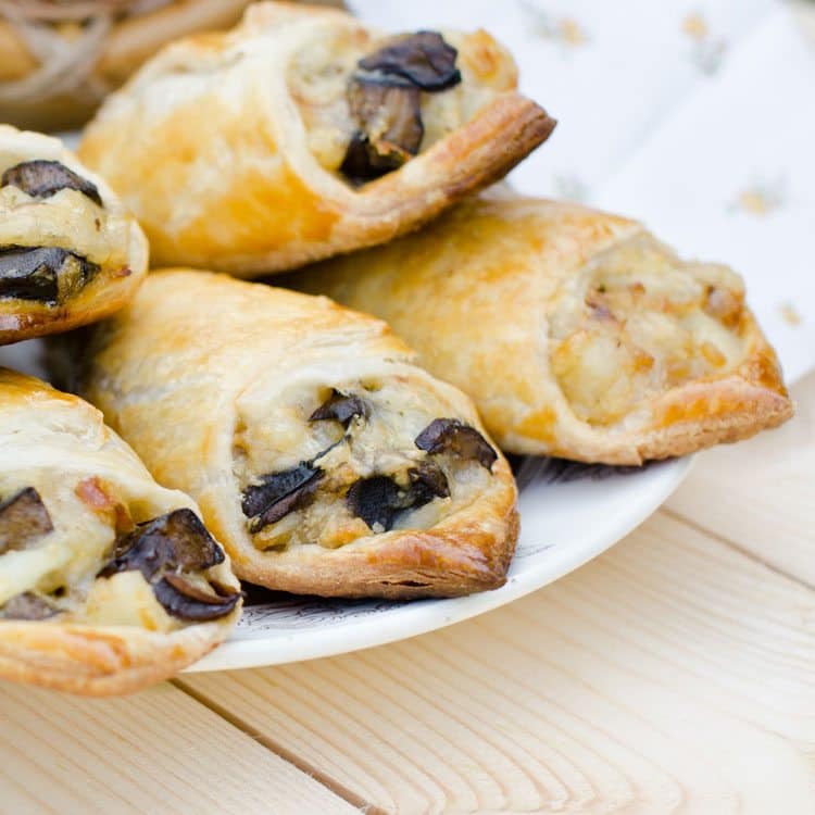 Savory Puff Pastries with Mushrooms and Potatoes on white plate