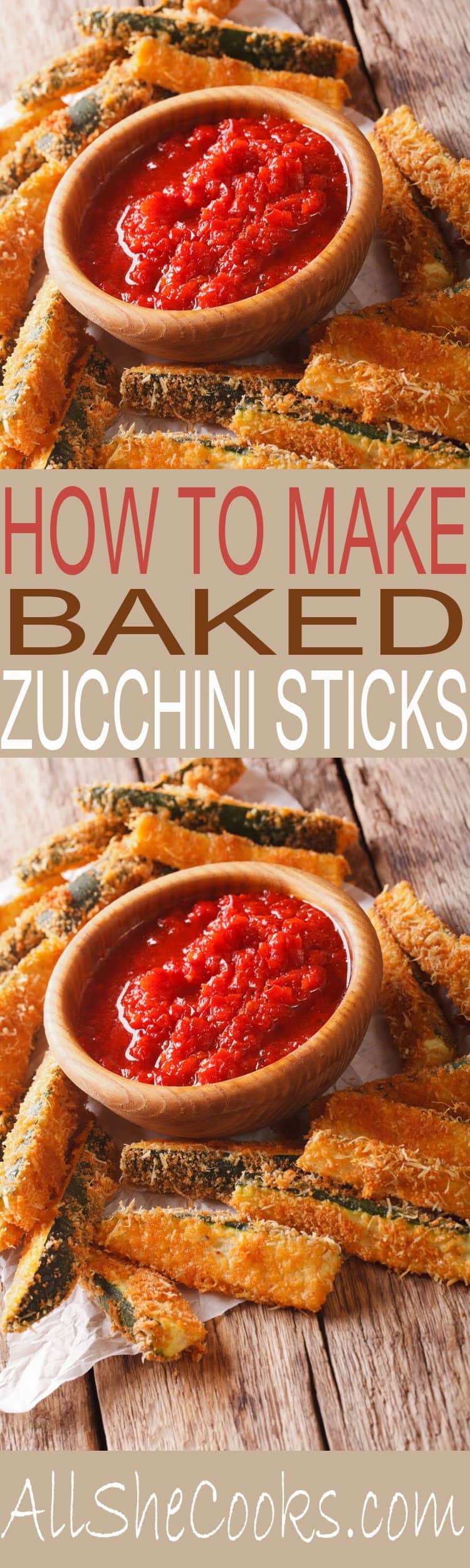 How to make Baked Zucchini Sticks for a healthier zucchini sticks option. Tasty appetizer served with marinara.