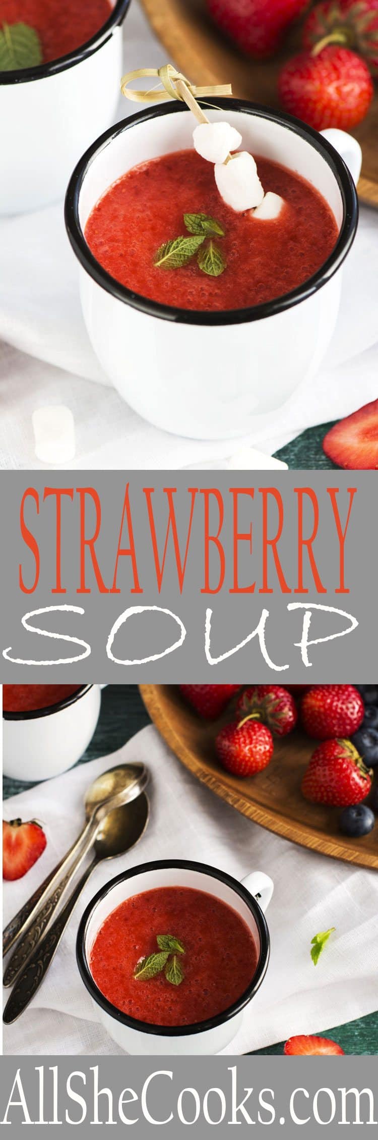 Strawberry Soup recipe is a perfect soup for a sweet dinner treat or starter for a romantic meal, maybe for Valentine's Day dinner.