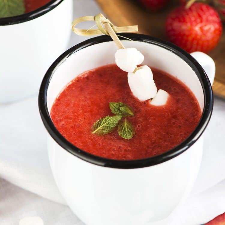Strawberry Soup recipe is a perfect soup for a sweet dinner treat or starter for a romantic meal, maybe for Valentine's Day dinner.