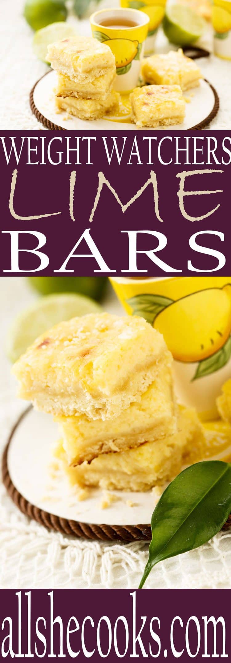 Enjoy this lower fat lime bars recipe that will keep you on track with a Weight Watchers diet plan. #weightwatchers #dessertrecipe #limerecipes