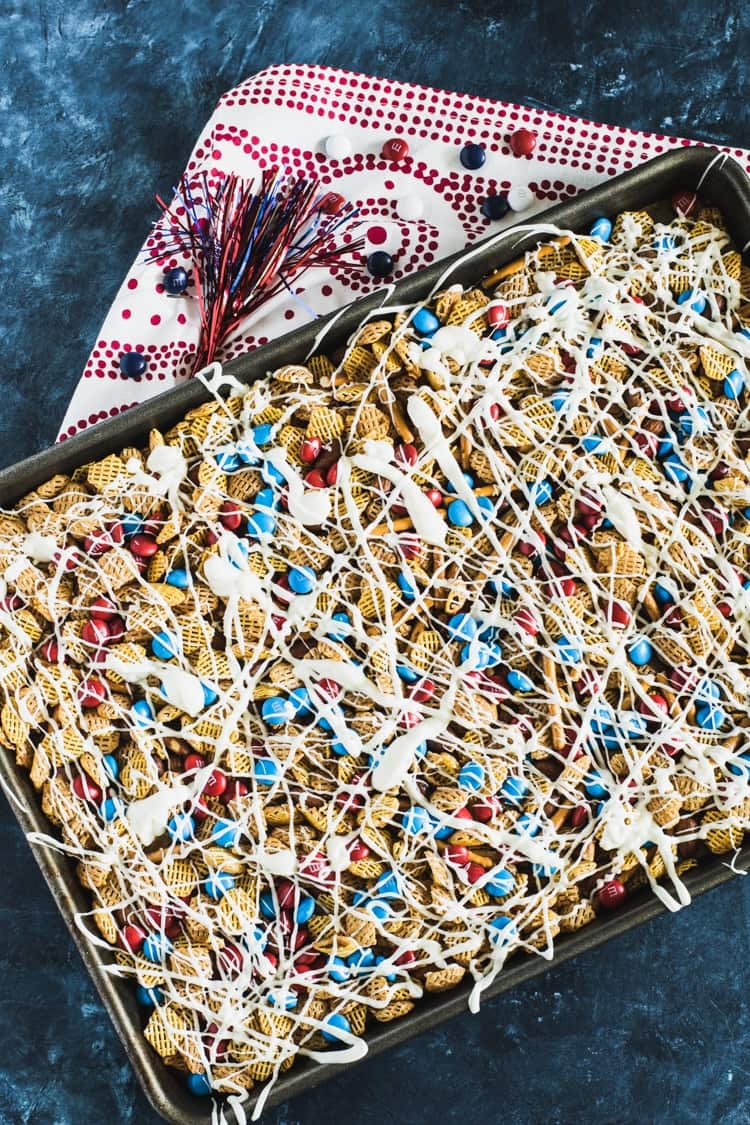 Patriotic party snack mix with red & blue M&Ms