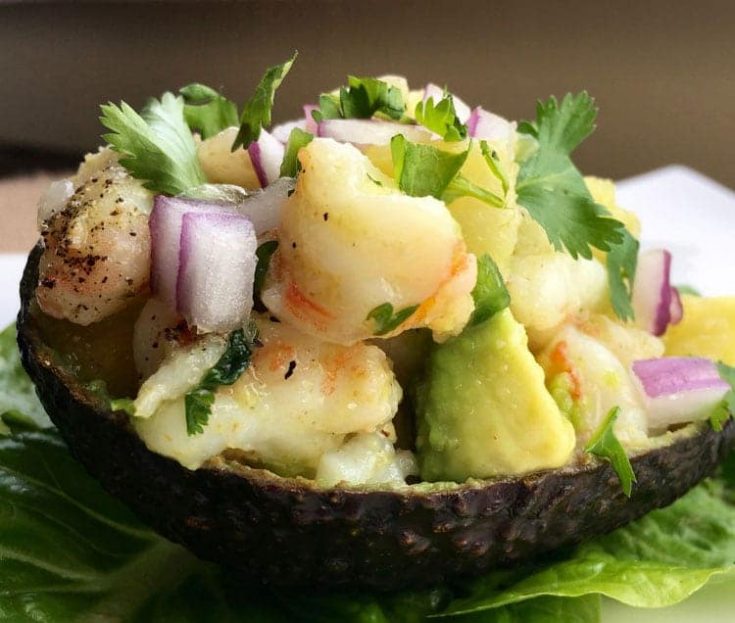 Stuffed Avocados with Pineapple and Shrimp