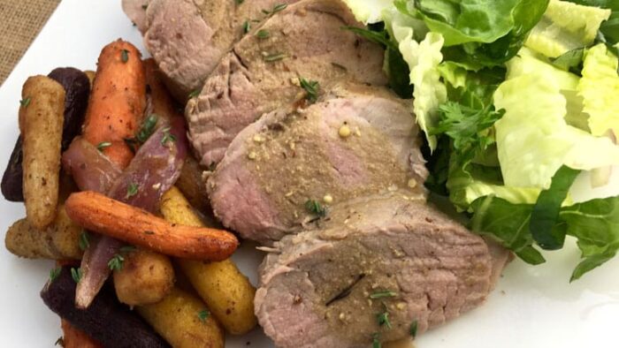 Best Mustard Pork Loin and Tasty Thyme-Roasted Carrots - All She Cooks