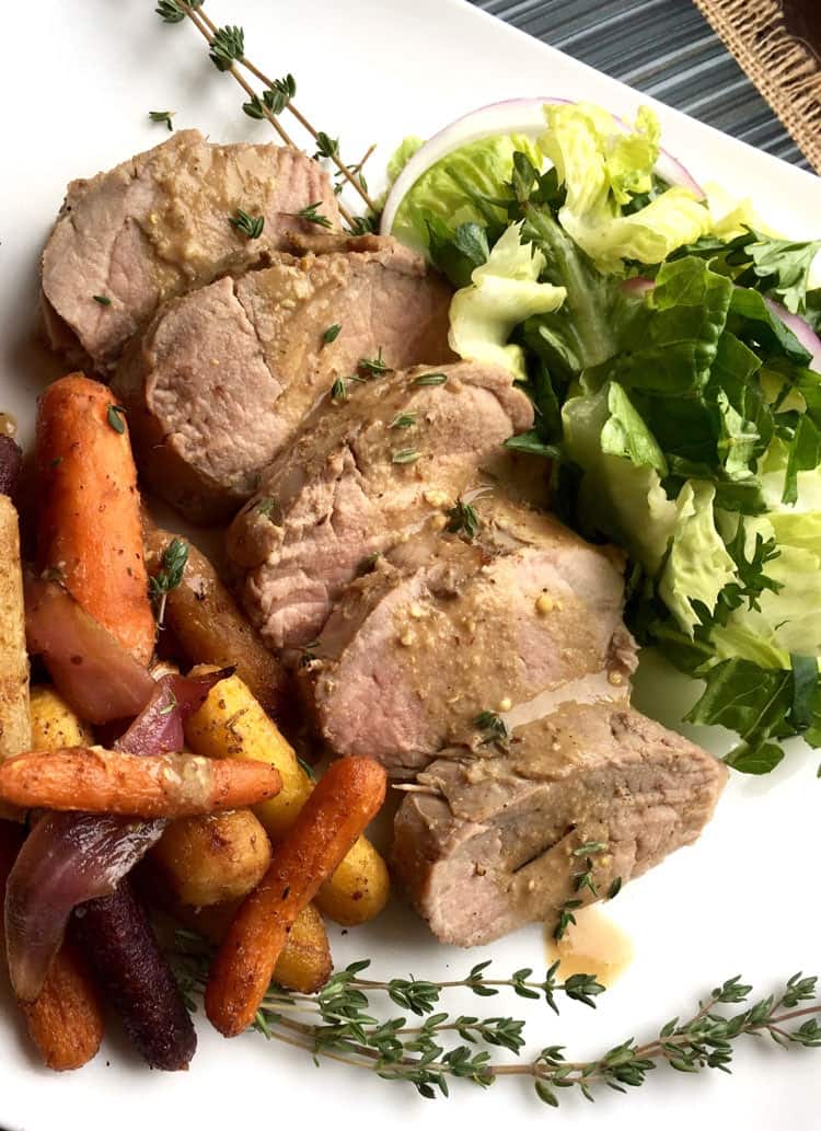 Best Mustard Pork Loin and Tasty Thyme-Roasted Carrots | All She Cooks