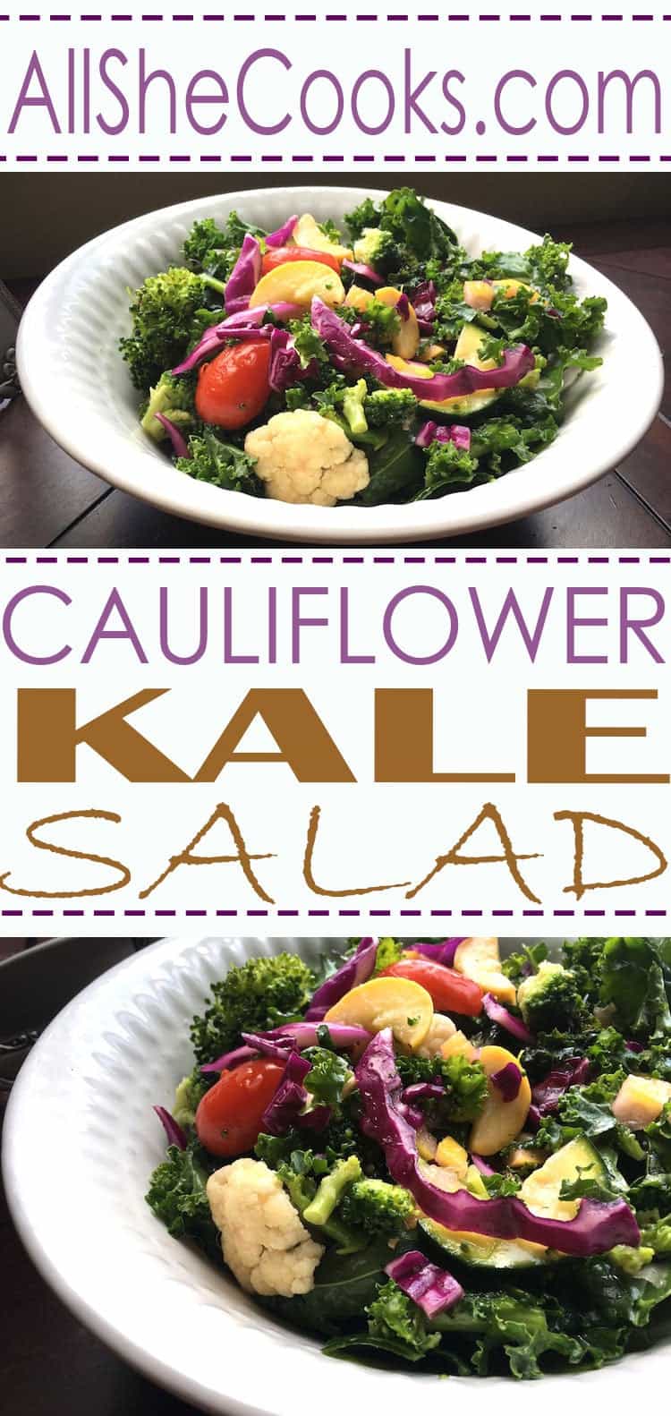 Enjoy this tasty Cauliflower Kale Salad that is made with the freshest healthy ingredients and superfood ingredient kale. This is a power salad perfect for lunch or dinner.