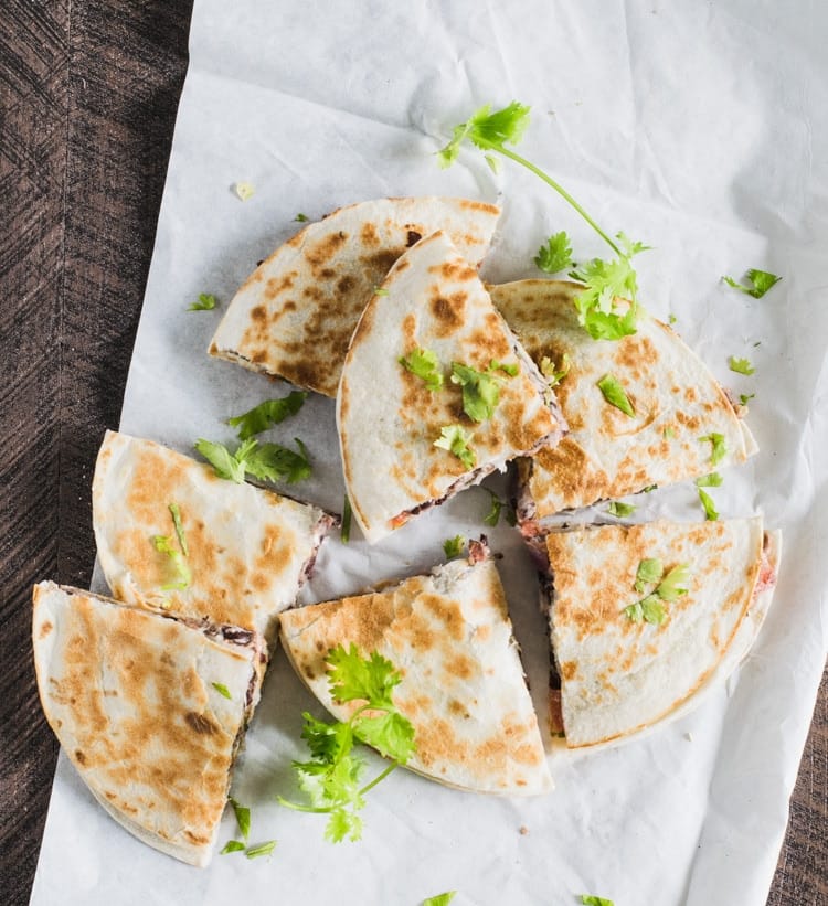 These vegetarian quesadillas have only a handful of ingredients for a quick healthy dinner. 
